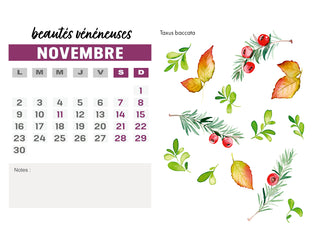 Calendrier 2026 Aquarelle beautés vénéneuses